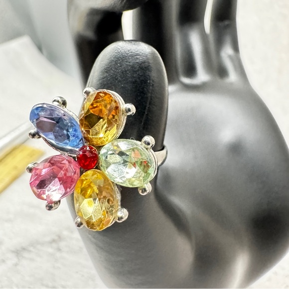 Vintage Multicolor Gem Cluster Adjustable Statement Ring 5.5 to 6.5 - Picture 9 of 9